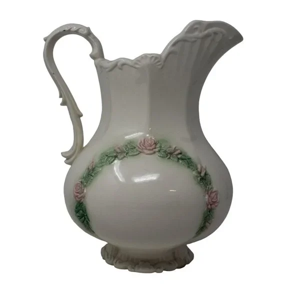 Vintage Sittre Ceramic Pink Green Floral Embellished  Replacement Pitcher 1978 - Picture 3 of 5
